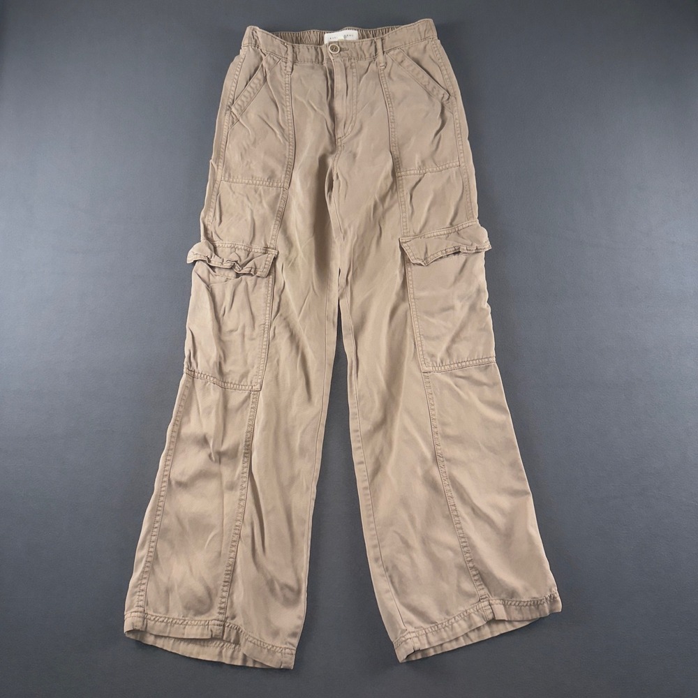 Risen Jeans Tan Tencel Cargo Pants Wide Leg Utility High Rise RDP5705 Womens S